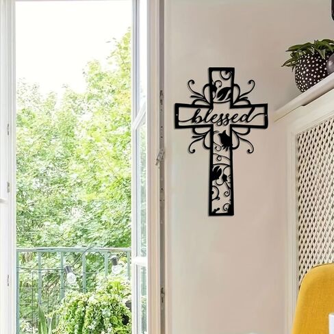 Cross Metal Wall Art Christian Blessed Metal Wall Sign Christianity Faith Metal Hanging Religious Wall Sign for Home Living Room Bedroom Church in Saudi Arabia
