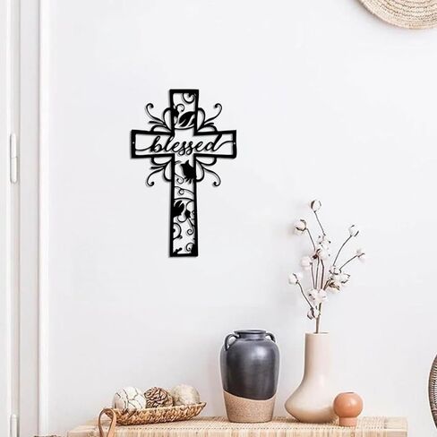 Cross Metal Wall Art Christian Blessed Metal Wall Sign Christianity Faith Metal Hanging Religious Wall Sign for Home Living Room Bedroom Church in Saudi Arabia
