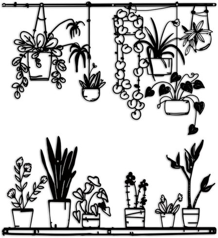 Pigort Metal Botanical wall Art- Farmhouse Leaves Wall Decor Black Minimalist Flower Wall Decors for Living room Bathroom Bedroom Dining Room - Housewarming Gifts Set Of 4 in Kuwait