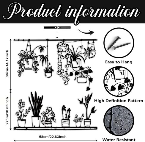 Pigort Metal Botanical wall Art- Farmhouse Leaves Wall Decor Black Minimalist Flower Wall Decors for Living room Bathroom Bedroom Dining Room - Housewarming Gifts Set Of 4 in Kuwait