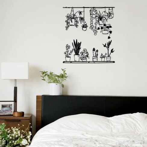 Pigort Metal Botanical wall Art- Farmhouse Leaves Wall Decor Black Minimalist Flower Wall Decors for Living room Bathroom Bedroom Dining Room - Housewarming Gifts Set Of 4 in Kuwait