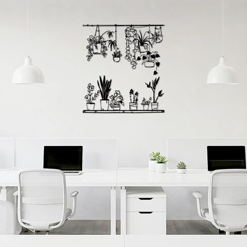 Pigort Metal Botanical wall Art- Farmhouse Leaves Wall Decor Black Minimalist Flower Wall Decors for Living room Bathroom Bedroom Dining Room - Housewarming Gifts Set Of 4 in Kuwait