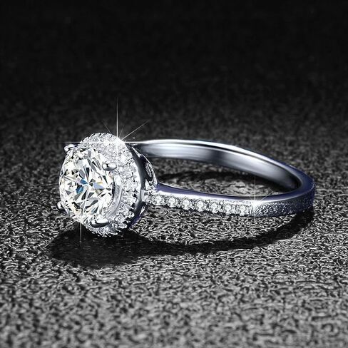 1 Carat Round Diamond Adjustable Ring for Women, 925 Silver Ideal Cut Sparkling Wedding Band & Anniversary Jewelry Gift in Saudi Arabia