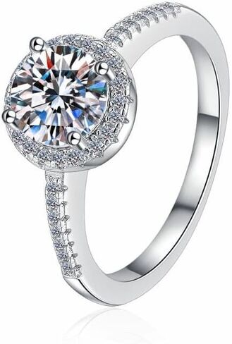 1 Carat Round Diamond Adjustable Ring for Women, 925 Silver Ideal Cut Sparkling Wedding Band & Anniversary Jewelry Gift in Saudi Arabia