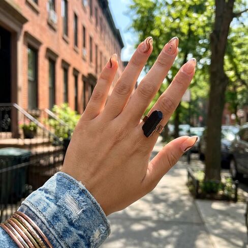Tourmaline Ring, Adjustable Open Natural Gemstone Rings for Women, Vintage Bronze Black Stone Rings Handmade Jewelry in Saudi Arabia