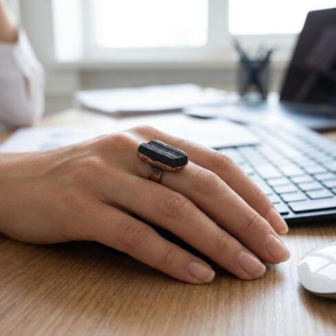 خاتم التورمالين، خواتم الأحجار الكريمة الطبيعية المفتوحة القابلة للتعديل للنساء، خواتم الحجر الأسود البرونزي العتيق مجوهرات مصنوعة يدويًا in Kuwait