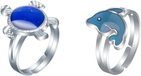 2 Pcs Mood Dinosaur Turtle Butterfly Ring Set - Color Change Emotional Sensation Temperature Regulation Finger Ringfor Women Animal Fun Accessories Jewelry in Kuwait