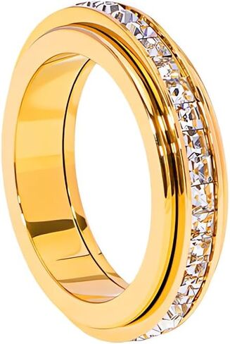 Pingyongchang Anxiety Rings Titanium Steel Spinner Fidget Band Ring for Women Cubic Zirconia Relieving Anxiety Wedding Promise Lucky Statement Jewelry Comfort Fit Size 5 to 12 in Saudi Arabia