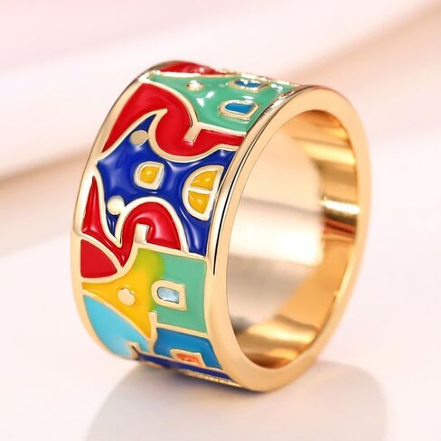 Aesthetic Gold Color Enamel Rings for Female Daily Wearable Accessories Jewelry in Saudi Arabia