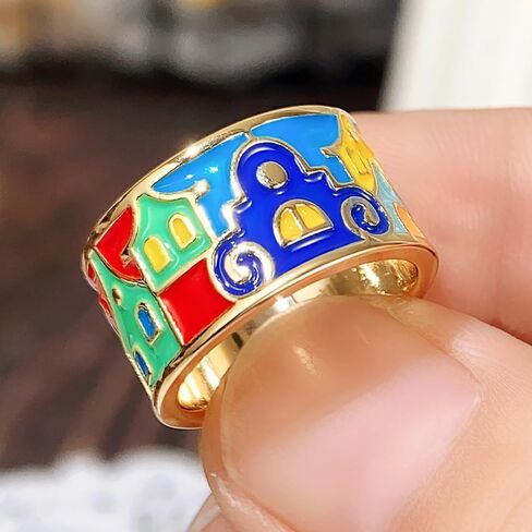 Aesthetic Gold Color Enamel Rings for Female Daily Wearable Accessories Jewelry in Saudi Arabia