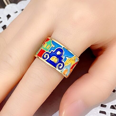 Aesthetic Gold Color Enamel Rings for Female Daily Wearable Accessories Jewelry in Saudi Arabia
