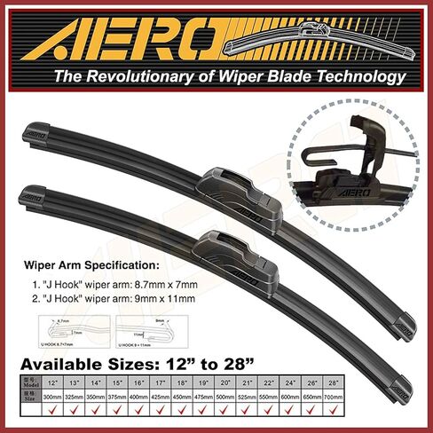 AERO Voyager 26"+19" Premium All-Season Windshield Wiper Blades with Extra Rubber Refills OEM Replacement for Honda Accord 2017-2008 + 1-Year Warranty (Pack of 2) in Kuwait