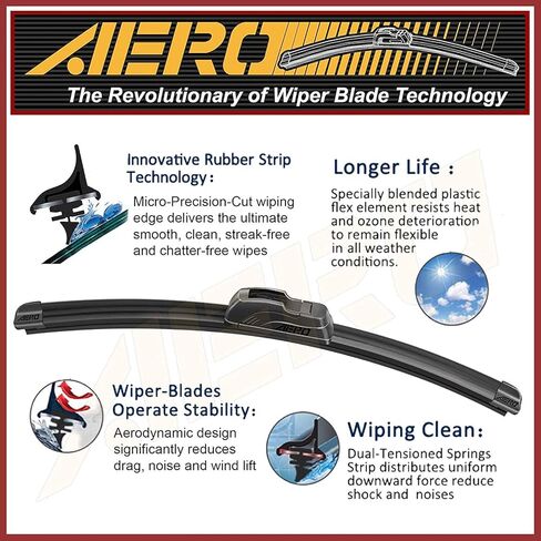AERO Voyager 26"+19" Premium All-Season Windshield Wiper Blades with Extra Rubber Refills OEM Replacement for Honda Accord 2017-2008 + 1-Year Warranty (Pack of 2) in Kuwait