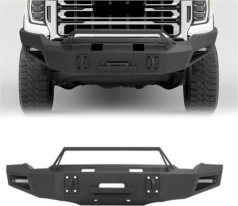 KUAFU Front Bumper Assembly Compatible with 2020-2023 GMC Sierra 2500 3500 Models w/LED Light&D-ring Hole &Winch Steel Powder Coated Black Three Pieces 2Packages in Saudi Arabia