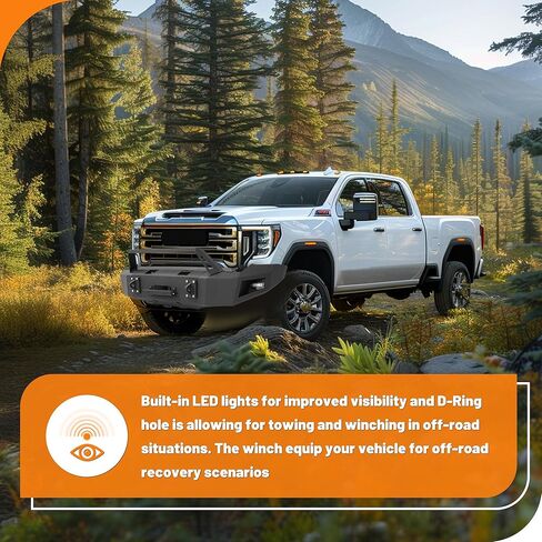 KUAFU Front Bumper Assembly Compatible with 2020-2023 GMC Sierra 2500 3500 Models w/LED Light&D-ring Hole &Winch Steel Powder Coated Black Three Pieces 2Packages in Saudi Arabia