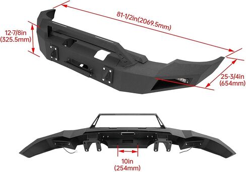 KUAFU Front Bumper Assembly Compatible with 2020-2023 GMC Sierra 2500 3500 Models w/LED Light&D-ring Hole &Winch Steel Powder Coated Black Three Pieces 2Packages in Saudi Arabia