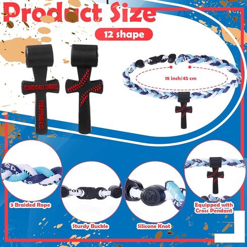 Tondiamo 12 Pieces Baseball Necklace with Cross Pendant Bulk 18 in Multicolor 3 Braided Rope Titanium Tornado Sports Necklace for Baseball Party Favors Team Gifts Goodie Bag Stuffers, 12 Colors in Saudi Arabia