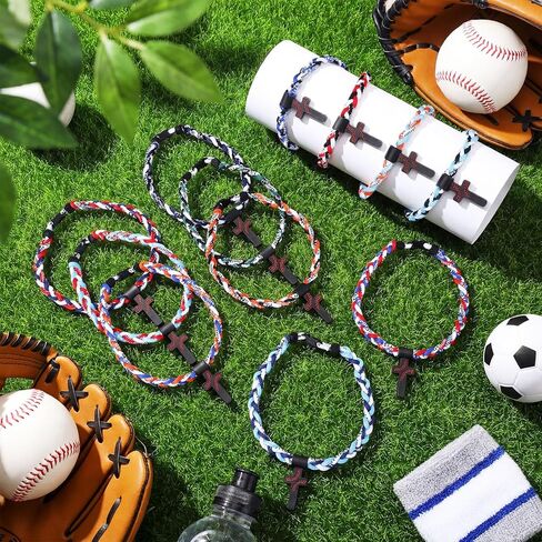 Tondiamo 12 Pieces Baseball Necklace with Cross Pendant Bulk 18 in Multicolor 3 Braided Rope Titanium Tornado Sports Necklace for Baseball Party Favors Team Gifts Goodie Bag Stuffers, 12 Colors in Saudi Arabia