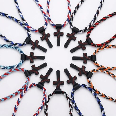 Tondiamo 12 Pieces Baseball Necklace with Cross Pendant Bulk 18 in Multicolor 3 Braided Rope Titanium Tornado Sports Necklace for Baseball Party Favors Team Gifts Goodie Bag Stuffers, 12 Colors in Saudi Arabia
