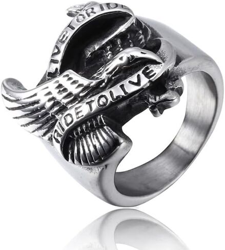 Stainless Steel Jewelry Motorcycle Biker Rings Live to Ride Eagle Men's Ring Size 7-15 "Soaring Eagle Signet Ring Available in Gold and Silver | Jewelry Collection in Saudi Arabia