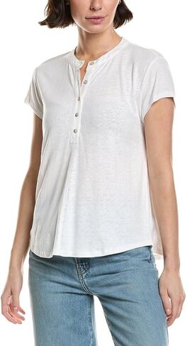 White Linen Blend Placket Pullover by Bella Dahl in Saudi Arabia