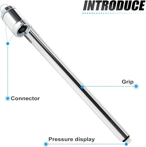 MEANLIN MEASURE 10Pcs Silver Double Straight Type Tire Pressure Gauge，Dual Head Air Pressure Gauge with 10Pcs Black Stem Caps，Pressure Range 10-120 Psi(Suitable for Trucks, etc. in Kuwait