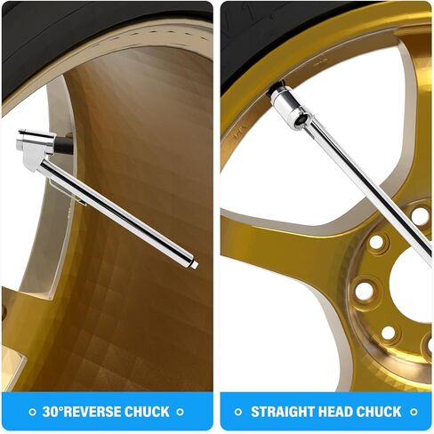 MEANLIN MEASURE 10Pcs Silver Double Straight Type Tire Pressure Gauge，Dual Head Air Pressure Gauge with 10Pcs Black Stem Caps，Pressure Range 10-120 Psi(Suitable for Trucks, etc. in Kuwait