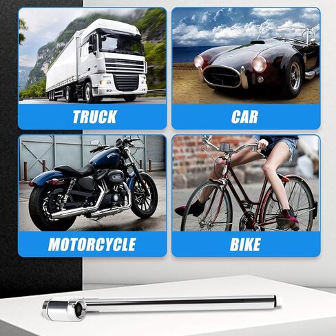 MEANLIN MEASURE 10Pcs Silver Double Straight Type Tire Pressure Gauge，Dual Head Air Pressure Gauge with 10Pcs Black Stem Caps，Pressure Range 10-120 Psi(Suitable for Trucks, etc. in Kuwait