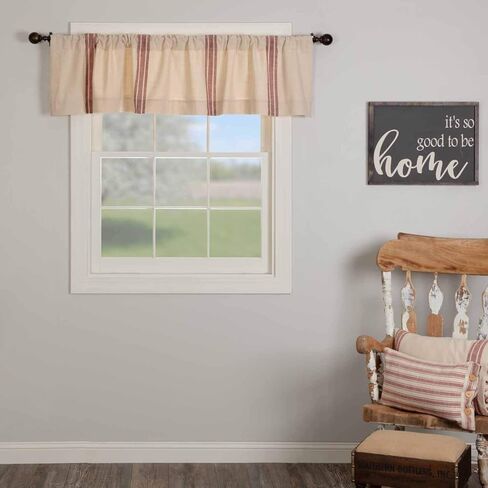 Piper Classics Market Place Red Grain Sack Stripe Valance, 16" x 72", Farmhouse Kitchen Curtain in Brick Red & Natural Cream Feed Sack Stripes in Kuwait