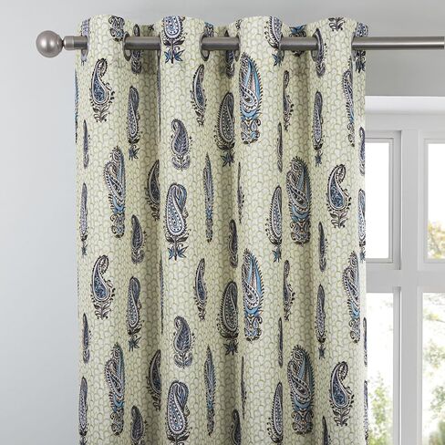 always4u Linen Look Curtains Paisley Floral Print 63 Inches Long Light Filtering Window Drapes for Living Room Farmhouse Curtain Bedroom 2 Panels in Saudi Arabia