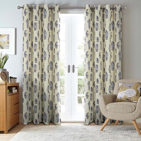 always4u Linen Look Curtains Paisley Floral Print 63 Inches Long Light Filtering Window Drapes for Living Room Farmhouse Curtain Bedroom 2 Panels in Saudi Arabia