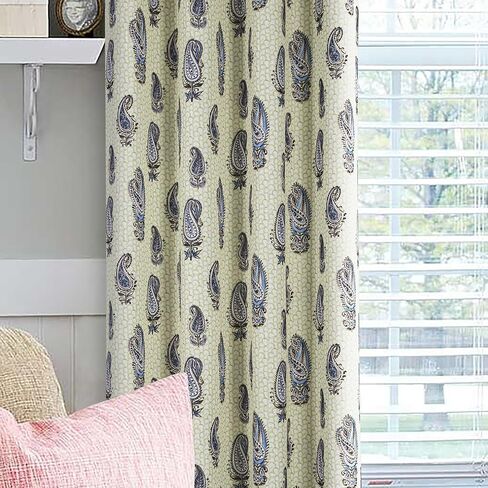 always4u Linen Look Curtains Paisley Floral Print 63 Inches Long Light Filtering Window Drapes for Living Room Farmhouse Curtain Bedroom 2 Panels in Saudi Arabia