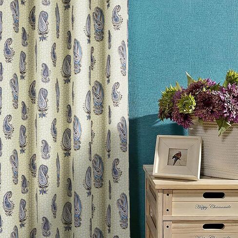 always4u Linen Look Curtains Paisley Floral Print 63 Inches Long Light Filtering Window Drapes for Living Room Farmhouse Curtain Bedroom 2 Panels in Saudi Arabia