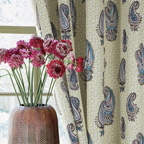 always4u Linen Look Curtains Paisley Floral Print 63 Inches Long Light Filtering Window Drapes for Living Room Farmhouse Curtain Bedroom 2 Panels in Saudi Arabia