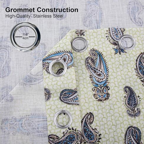 always4u Linen Look Curtains Paisley Floral Print 63 Inches Long Light Filtering Window Drapes for Living Room Farmhouse Curtain Bedroom 2 Panels in Saudi Arabia