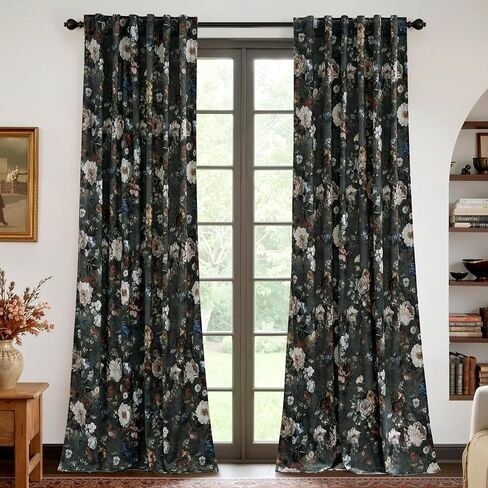 RYB HOME Mustard Yellow Velvet Curtains 96 inches Long, Printed Floral Vintage Design Home Decoration Thermal Insulated Privacy Protect Drapes for Bedroom Living Room, W50 x L96 inches, 2 Panels in Kuwait