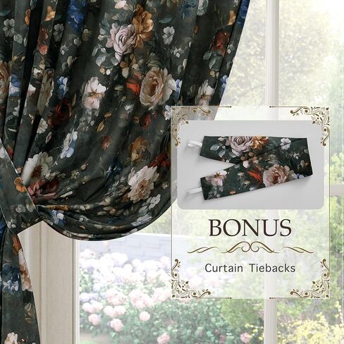 RYB HOME Mustard Yellow Velvet Curtains 96 inches Long, Printed Floral Vintage Design Home Decoration Thermal Insulated Privacy Protect Drapes for Bedroom Living Room, W50 x L96 inches, 2 Panels in Kuwait