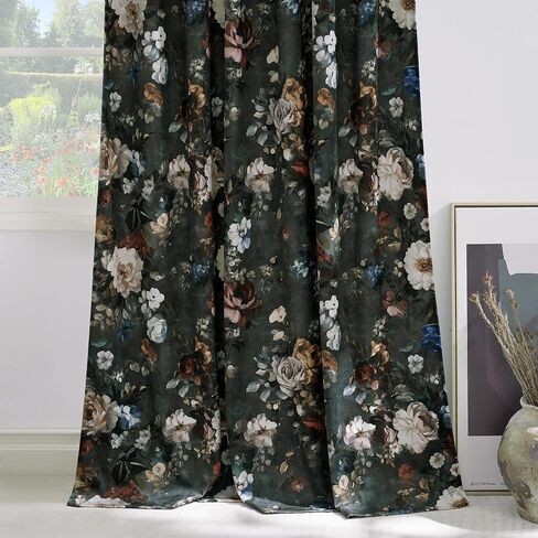 RYB HOME Mustard Yellow Velvet Curtains 96 inches Long, Printed Floral Vintage Design Home Decoration Thermal Insulated Privacy Protect Drapes for Bedroom Living Room, W50 x L96 inches, 2 Panels in Kuwait