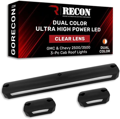 RECON - يناسب 07-14 Sierra & Silverado 2500/3500 مجموعة مصابيح سقف الكابينة مكونة من 3 قطع ممتازة فائقة السطوع OLED مزدوجة اللون يمكن اختيارها باللون الكهرماني أو الأبيض (عدسة مدخنة) in Kuwait