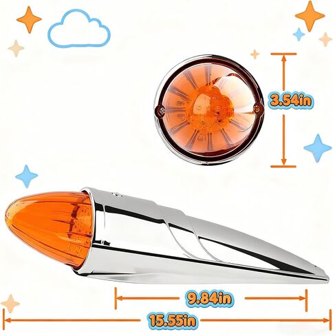 5PCS 17 LED Amber Torpedo Cab Marker Roof Running Top Lights Chrome Assembly for Peterbilt Kenworth Freightliner International Mack Trucks, 12V Waterproof Roof Clearance Lights in Kuwait