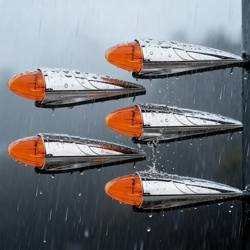 5PCS 17 LED Amber Torpedo Cab Marker Roof Running Top Lights Chrome Assembly for Peterbilt Kenworth Freightliner International Mack Trucks, 12V Waterproof Roof Clearance Lights in Kuwait