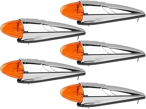5PCS 17 LED Amber Torpedo Cab Marker Roof Running Top Lights Chrome Assembly for Peterbilt Kenworth Freightliner International Mack Trucks, 12V Waterproof Roof Clearance Lights in Kuwait