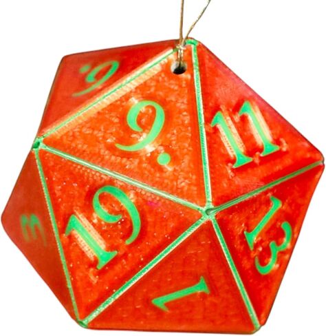 D20 Ornament [Silk Red and Green Holographic, 2"] - Hanging DND Charm Dangler Dodecahedron - A Magical Christmas Tree Holiday Season Gift for him or her - GameGleam in Saudi Arabia