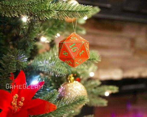 D20 Ornament [Silk Red and Green Holographic, 2"] - Hanging DND Charm Dangler Dodecahedron - A Magical Christmas Tree Holiday Season Gift for him or her - GameGleam in Saudi Arabia
