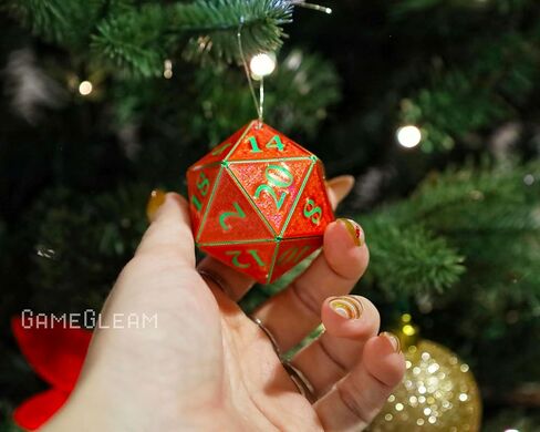 D20 Ornament [Silk Red and Green Holographic, 2"] - Hanging DND Charm Dangler Dodecahedron - A Magical Christmas Tree Holiday Season Gift for him or her - GameGleam in Saudi Arabia