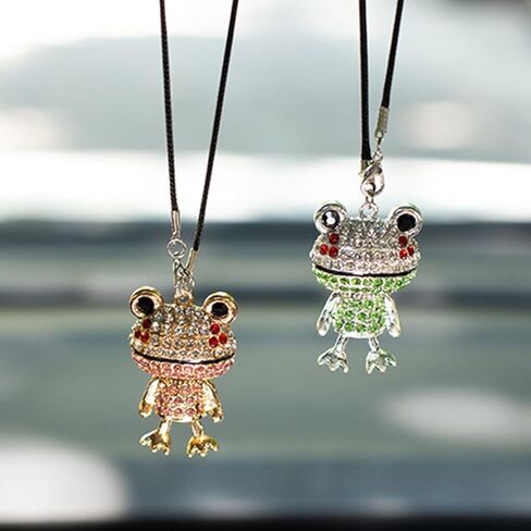 زينة معلقة للسيارة من Bling Frog Diamond، حلية معلقة على شكل ضفدع من حجر الراين الكريستالي ومرآة الرؤية الخلفية (أخضر) in Kuwait