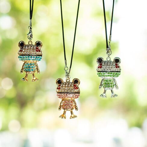 زينة معلقة للسيارة من Bling Frog Diamond، حلية معلقة على شكل ضفدع من حجر الراين الكريستالي ومرآة الرؤية الخلفية (أخضر) in Kuwait