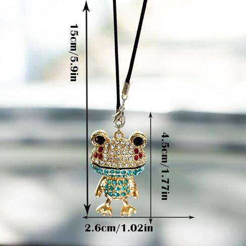 زينة معلقة للسيارة من Bling Frog Diamond، حلية معلقة على شكل ضفدع من حجر الراين الكريستالي ومرآة الرؤية الخلفية (أخضر) in Kuwait