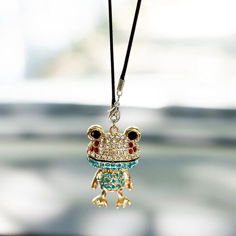 زينة معلقة للسيارة من Bling Frog Diamond، حلية معلقة على شكل ضفدع من حجر الراين الكريستالي ومرآة الرؤية الخلفية (أخضر) in Kuwait