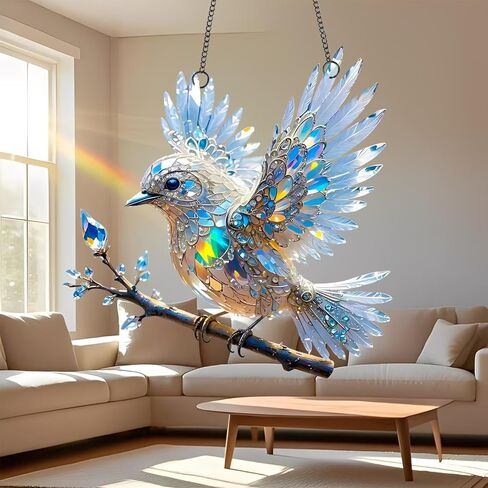 1PC Crystal Bird Acrylic Suncatcher Hanging, 7.08 inch Window Ornament Decor with Printed Stained Glass Style Design, Rainbow Maker Wall Art, Gift Idea & Garden Ornament Indoor Outdoor Use/DW-31 in Saudi Arabia